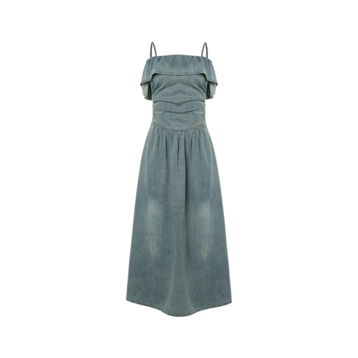 Liilou Ruffled Tube Top Sling Denim Dress