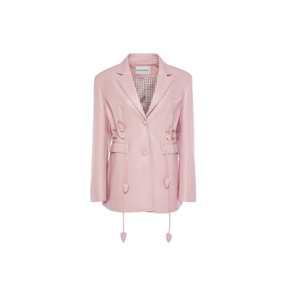 Rocha Roma Floral Leather Blazer Pink