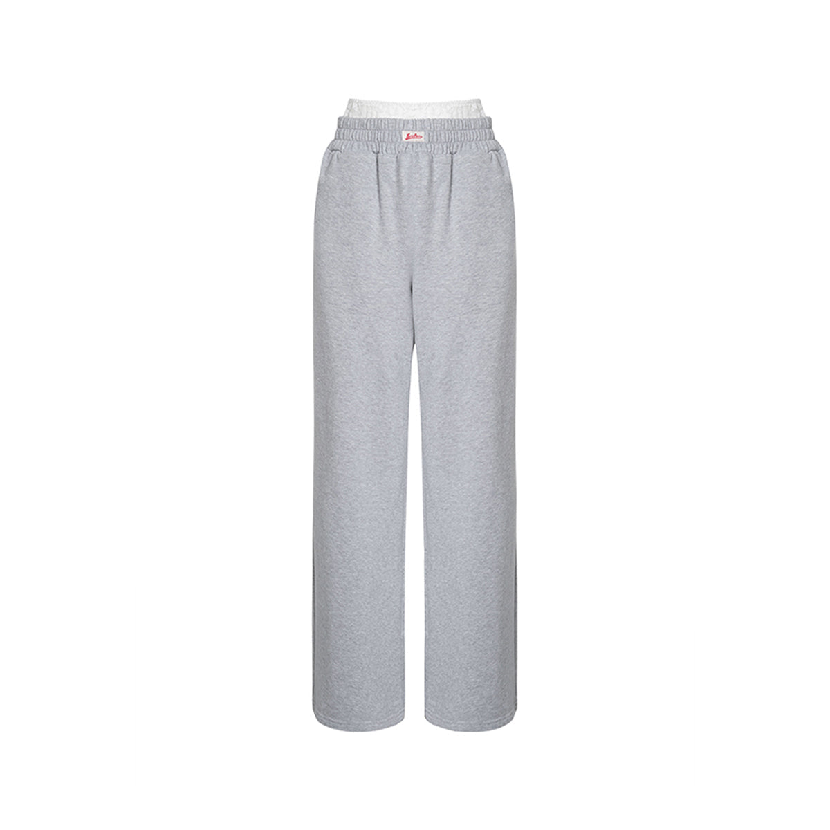 Liilou Lace Waistband Wide-Leg Casual Sweat Pants Grey