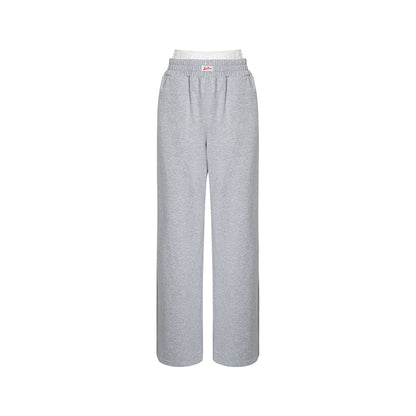 Liilou Lace Waistband Wide-Leg Casual Sweat Pants Grey