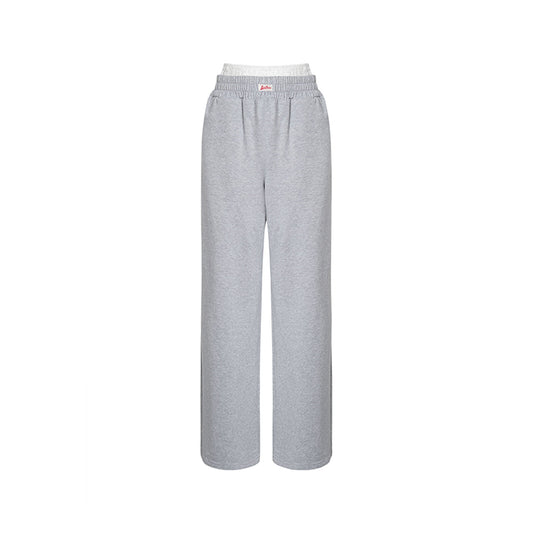 Liilou Lace Waistband Wide-Leg Casual Sweat Pants Grey