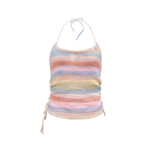 AsGony Colorful Striped Knit Halter Vest