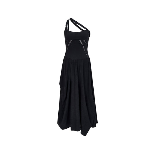 Anno Mundi Retro Stereo Bud Sleeveless Long Dress Black