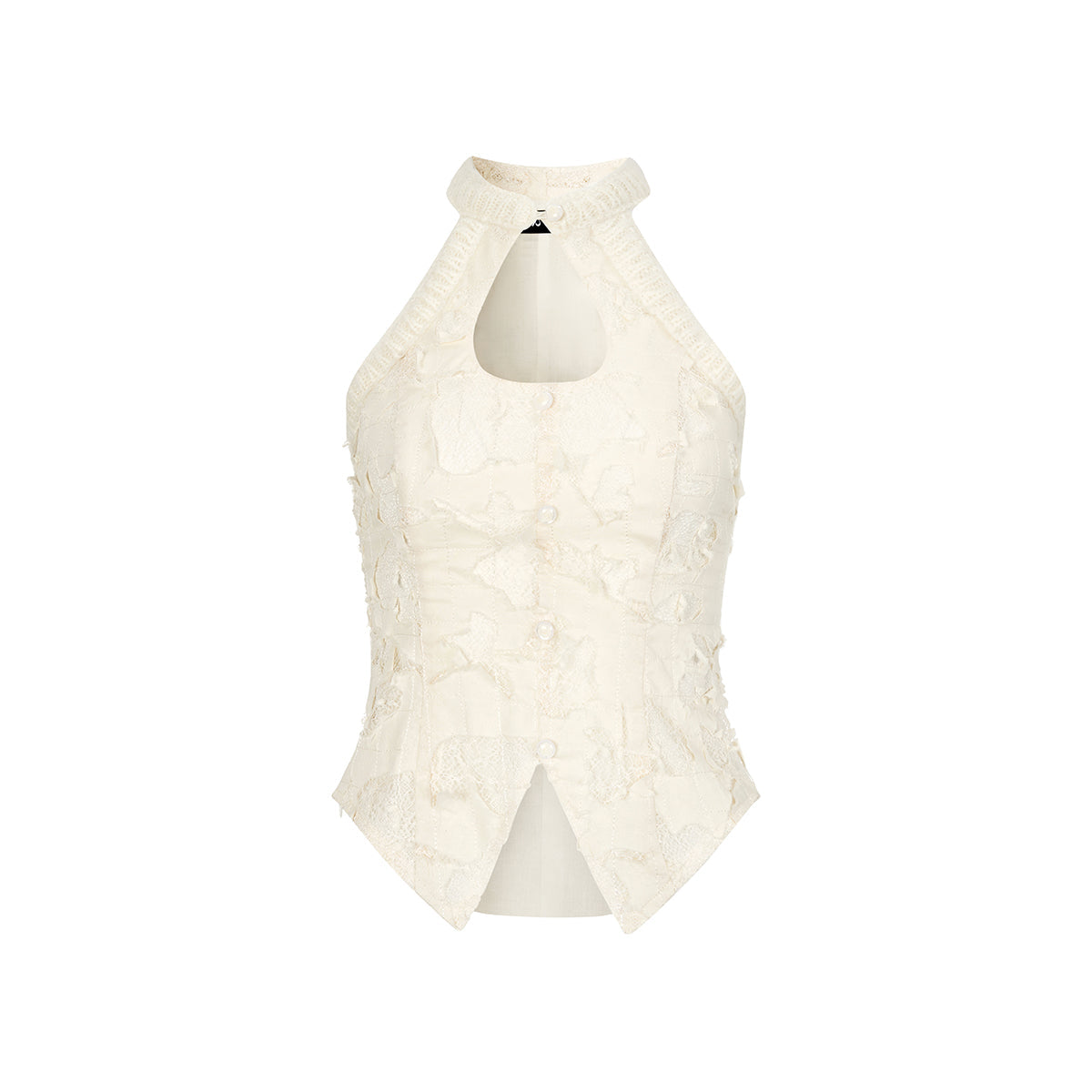 Via Pitti Lace Patchwork Vest Top Beige