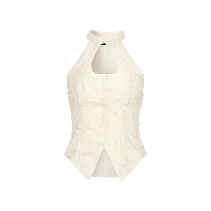 Via Pitti Lace Patchwork Vest Top Beige