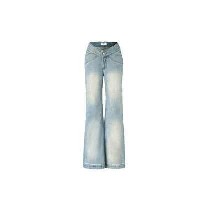 IFIK V-Waist Straight Loose Jeans Light Blue