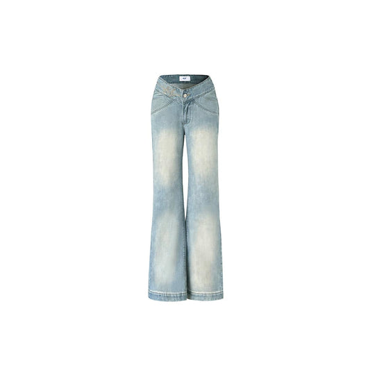 IFIK V-Waist Straight Loose Jeans Light Blue