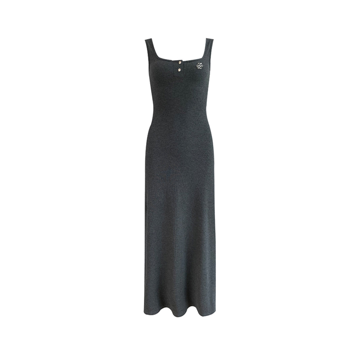 Liilou Classic Square Neck Slim Long Dress Grey