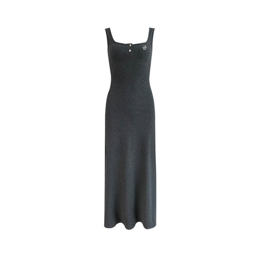 Liilou Classic Square Neck Slim Long Dress Grey