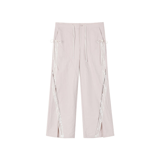 Via Pitti Color Blocked Bow Lace Patchwork Cargo Pants Pink