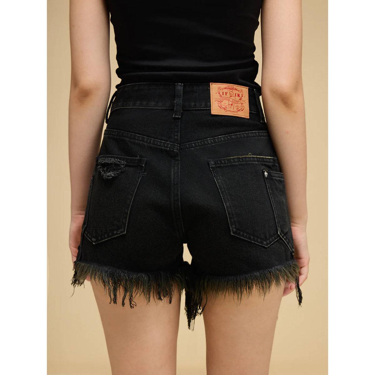 IFIK Irregular Destroy Wash Denim Shorts Black