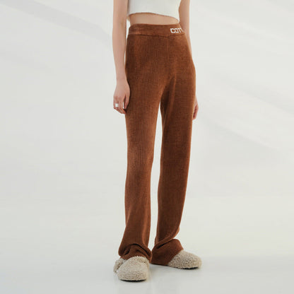 Cottia Jacquard Logo Knit Pants Brown