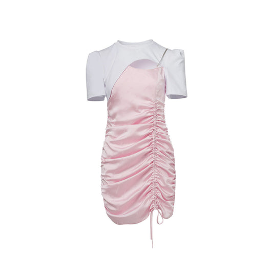 Cottia Hollow Out Strap Jacquard Dress Pink