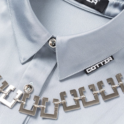 Cottia Logo Chain Satin Shirt Blue