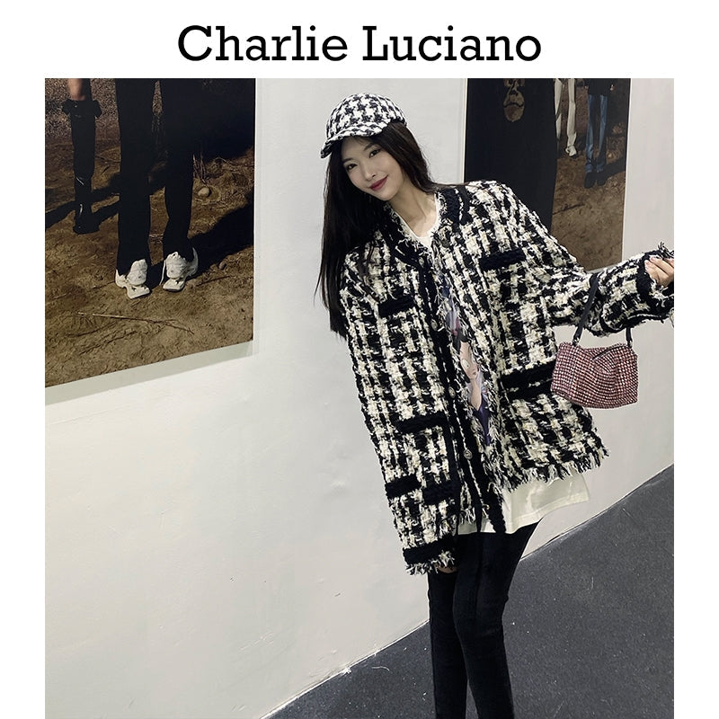 Charlie Luciano Tweed Tassel Jacket Black/White