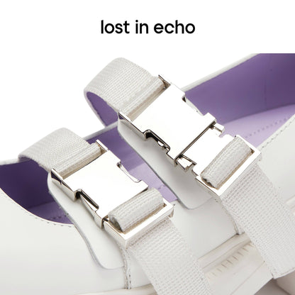 Lost In Echo Belt Buckle Mary Jane Flats White