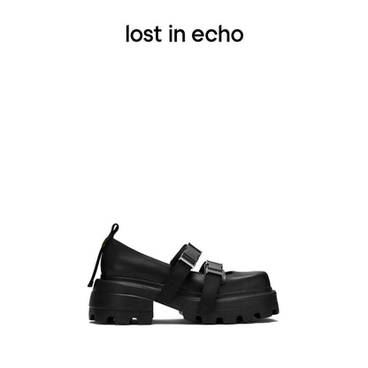 Lost In Echo Belt Buckle Mary Jane Flats Black