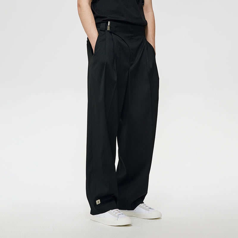 Unawares Double Buckle Pleated Suit Pants Black