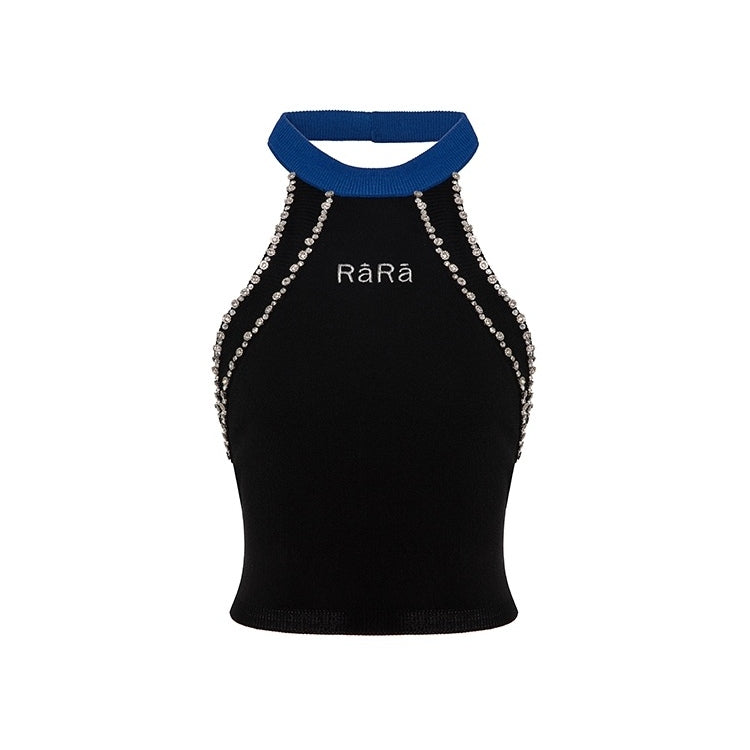 Rocha Roma Rhinestone Halter Neck Vest Black