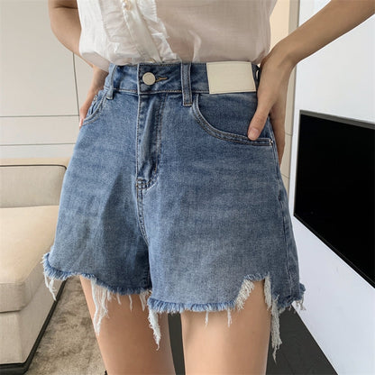 Kroche Embroidery Flower Denim Shorts Blue