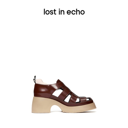 Lost In Echo Heel Leather Roman Sandals Burgundy