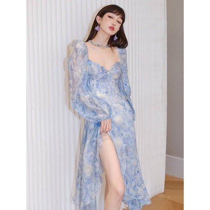 Callrinduck Starry Sky Painting Lady Long Dress Blue