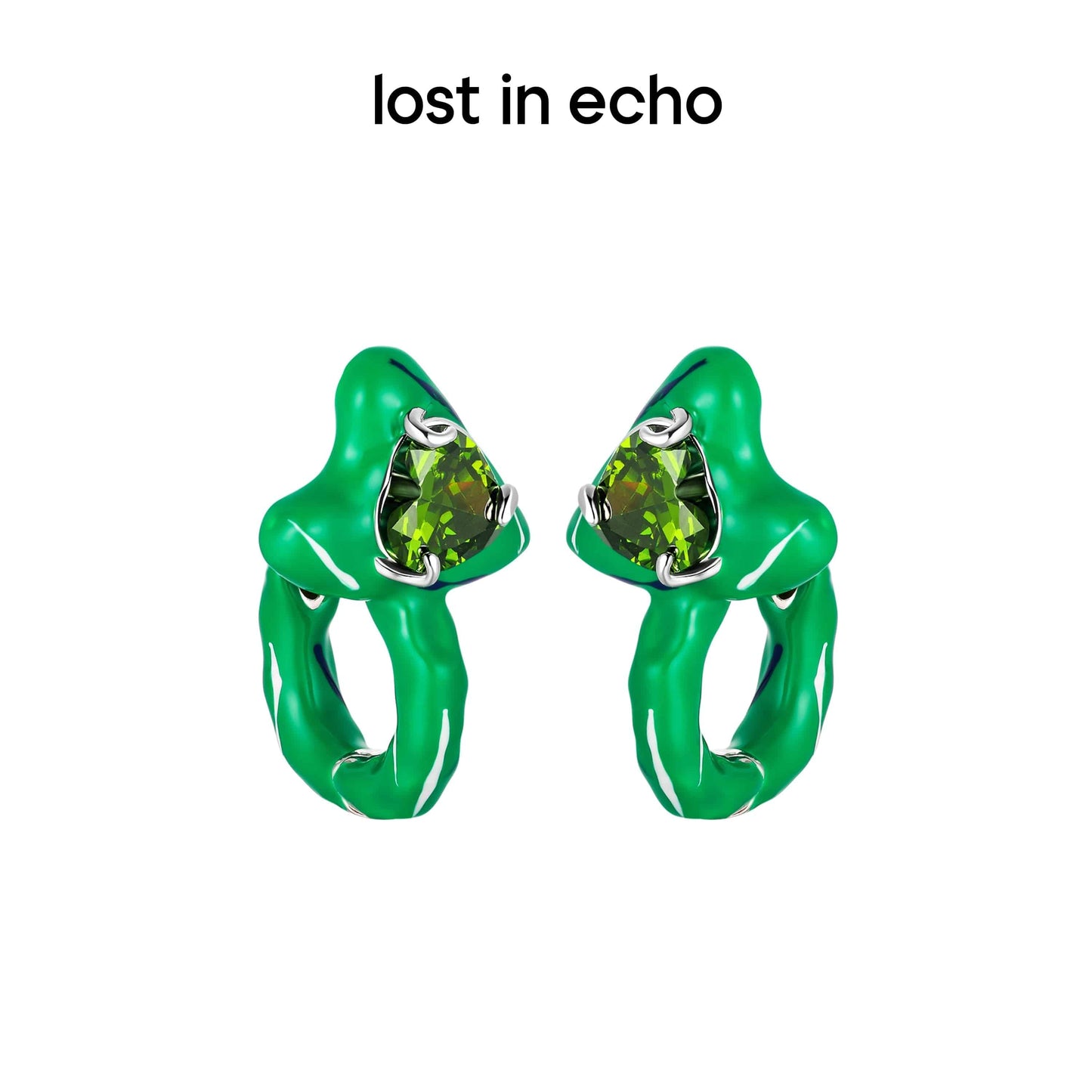 Lost In Echo Colored Enamel Heart Earrings Green