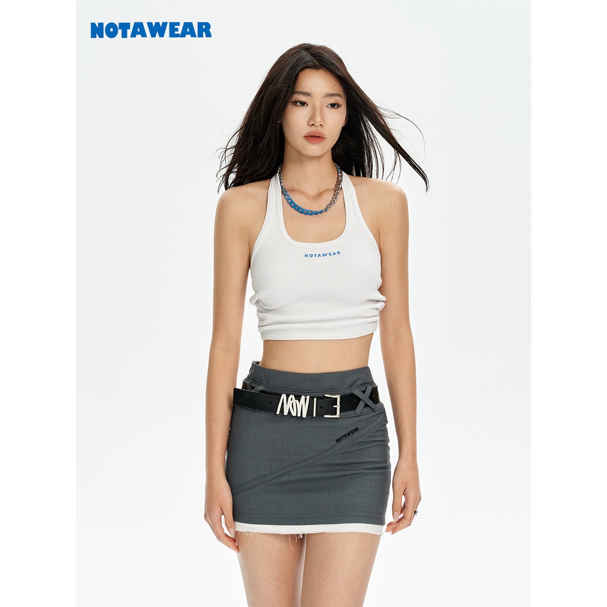 NotAwear Metal Logo Leather Belt Black