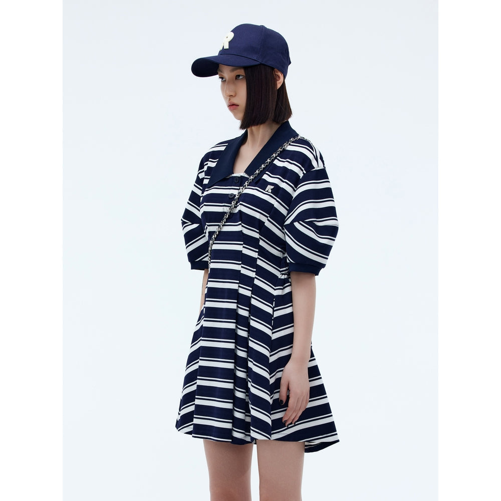 Revan Striped Cutting OUt Polo Dress Navy