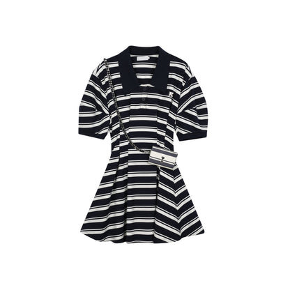 Revan Striped Cutting OUt Polo Dress Navy