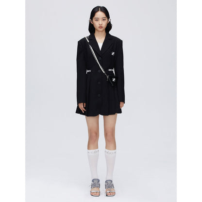 Revan Logo Patch Pouch Blazer Dress Black