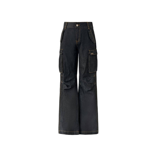 IFIK Wide-Leg Pocket Denim Cargo Pants Black