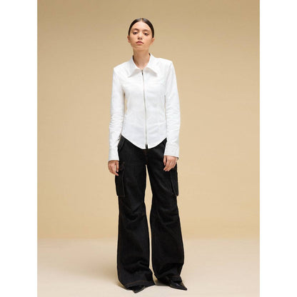 IFIK Wide-Leg Pocket Denim Cargo Pants Black