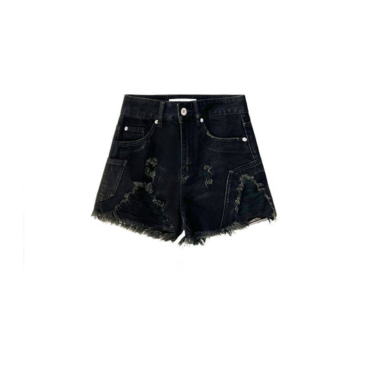 IFIK Irregular Destroy Wash Denim Shorts Black