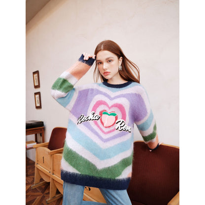 Rocha Roma Striped Rainbow Heart Sweater