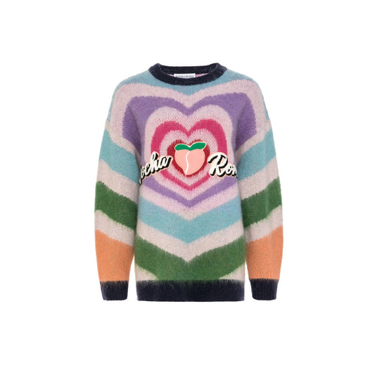 Rocha Roma Striped Rainbow Heart Sweater