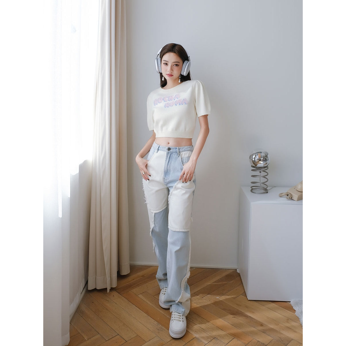 Rocha Roma Irregular Patchwork Wide-Leg Denim Pants