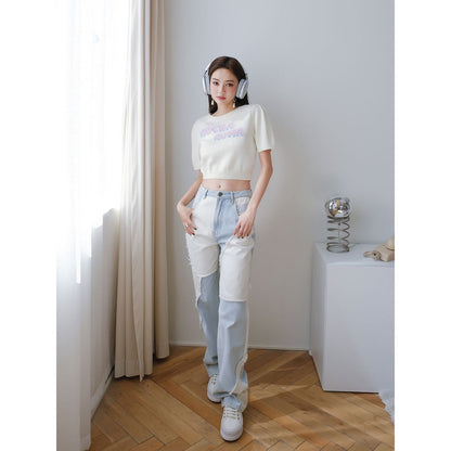 Rocha Roma Irregular Patchwork Wide-Leg Denim Pants