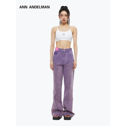 Ann Andelman Pink Patch Bootcut Denim Pants Purple