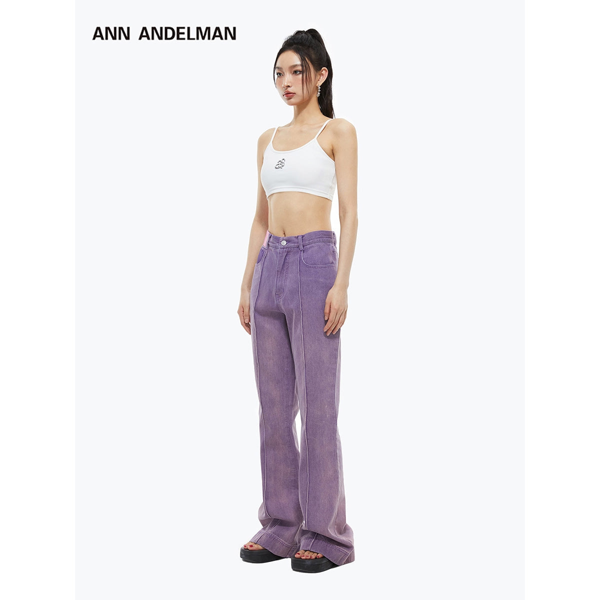 Ann Andelman Pink Patch Bootcut Denim Pants Purple