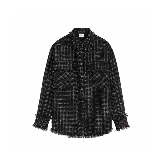 Charlie Luciano Tweed Tassel Overshirt Black