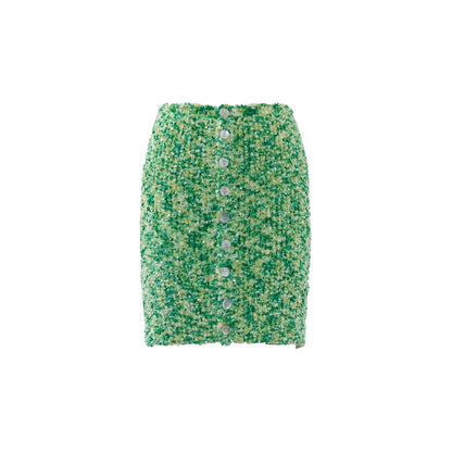 Concise-White Buckle Knitted Skirt Green