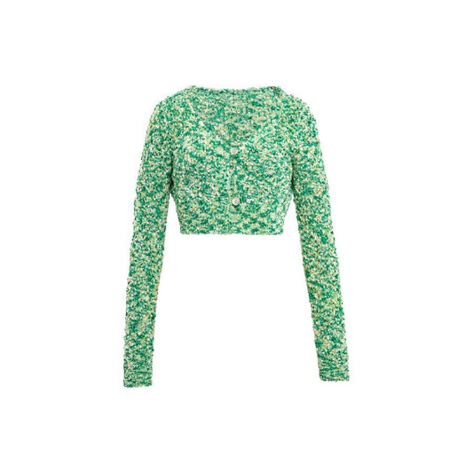 Concise-White Buckle Knitted Top Cardigan Green