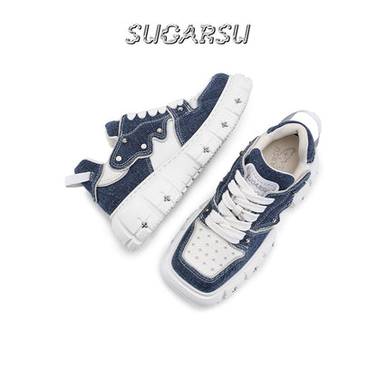 SugarSu Square Toe Stud Sneaker Denim Blue