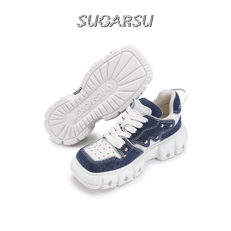 SugarSu Square Toe Stud Sneaker Denim Blue