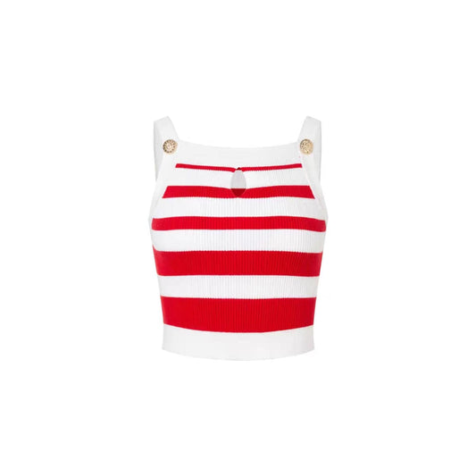 Rocha Roma Striped Metal Button Vest Top