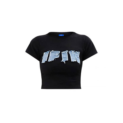 IFIK Denim Patch Logo Slim Short Tee Black Blue