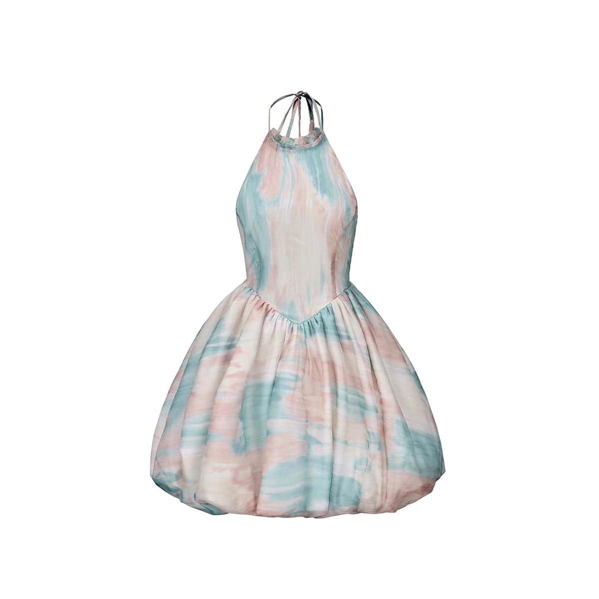 Callrinduck Aquatic Painting Off-Shoulder Puff Dress