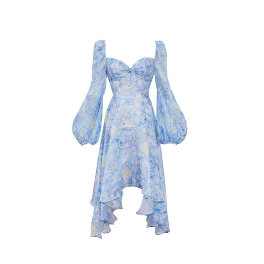 Callrinduck Starry Sky Painting Lady Long Dress Blue