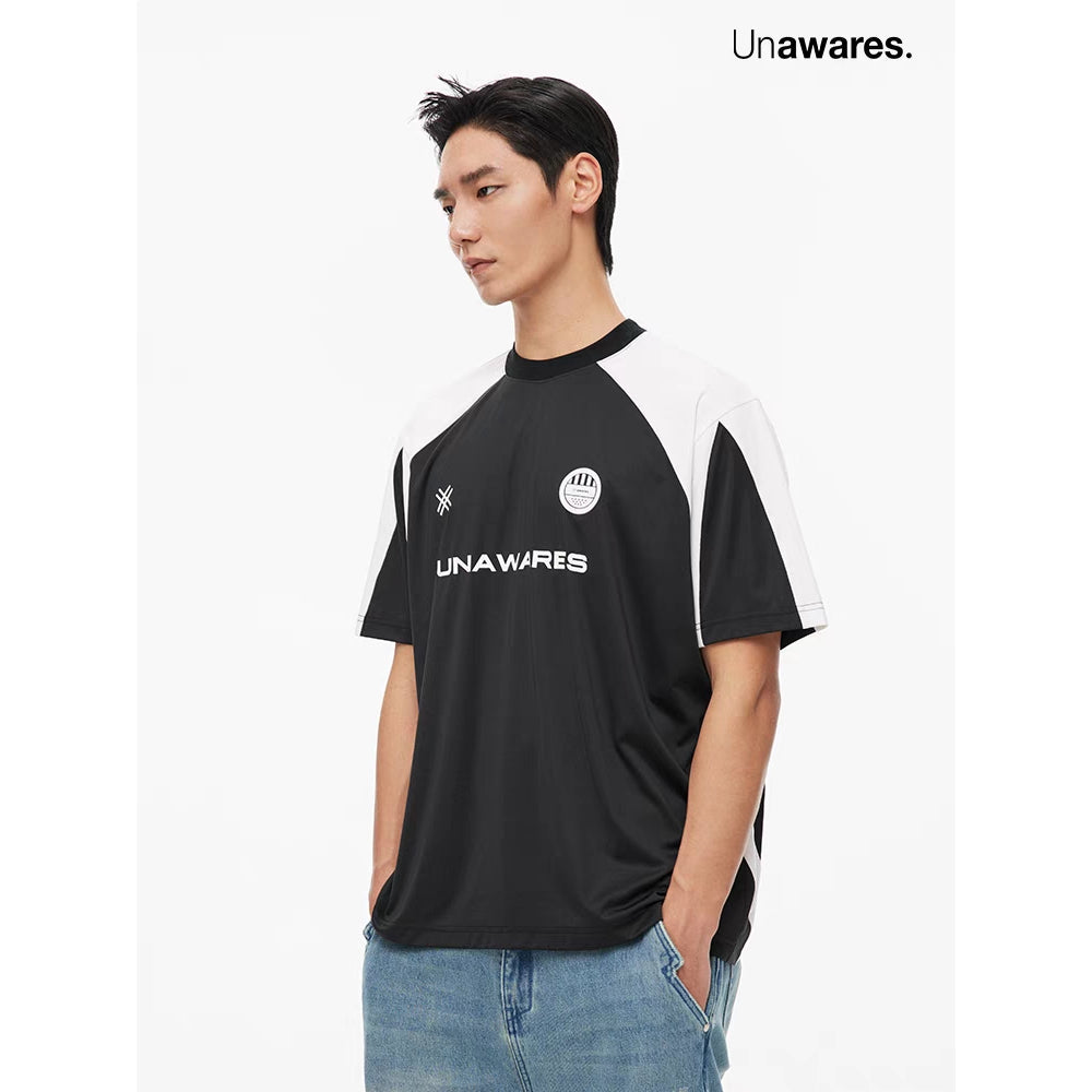 Unawares Color Blocking Jersey Logo Tee Black